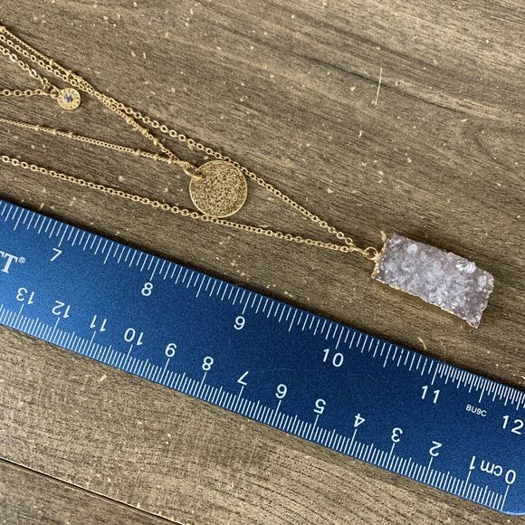 Melrose and Market Multi Layered Long Necklace Gemstone Pendant Charm Gold Tone - Picture 9 of 9